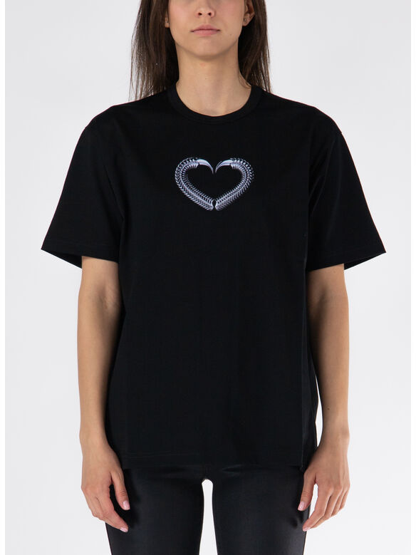 T-SHIRT GIROCOLLO CON STAMPA FRONTALE, BLACK, medium