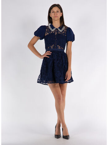 ABITO CORTO IN PIZZO CON MANICHE A PALLONCINO, NAVY, small
