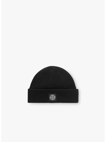 CAPPELLO IN MAGLIA CON PATCH COMPASS E RISVOLTO A COSTINE, V0029 BLACK, small