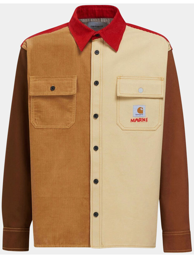 CAMICIA COLOR BLOCK MARRONE MARNI X CARHARTT WIP, 00M37 TOBACCO, large