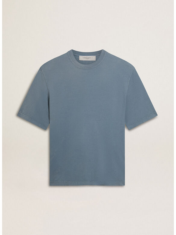 T-SHIRT IN COTONE CON STAMPA REVERSE SUL RETRO, 50813 WINDWARD BLUE, medium
