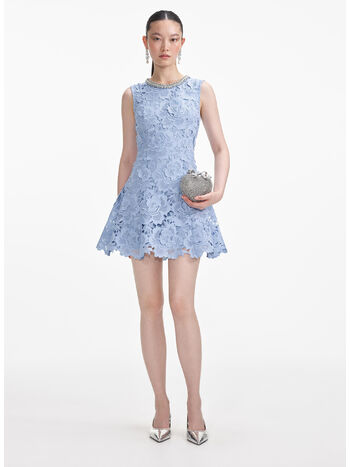ABITO MINI FLORAL LACE CONTRAST COLLAR, BLUE, small