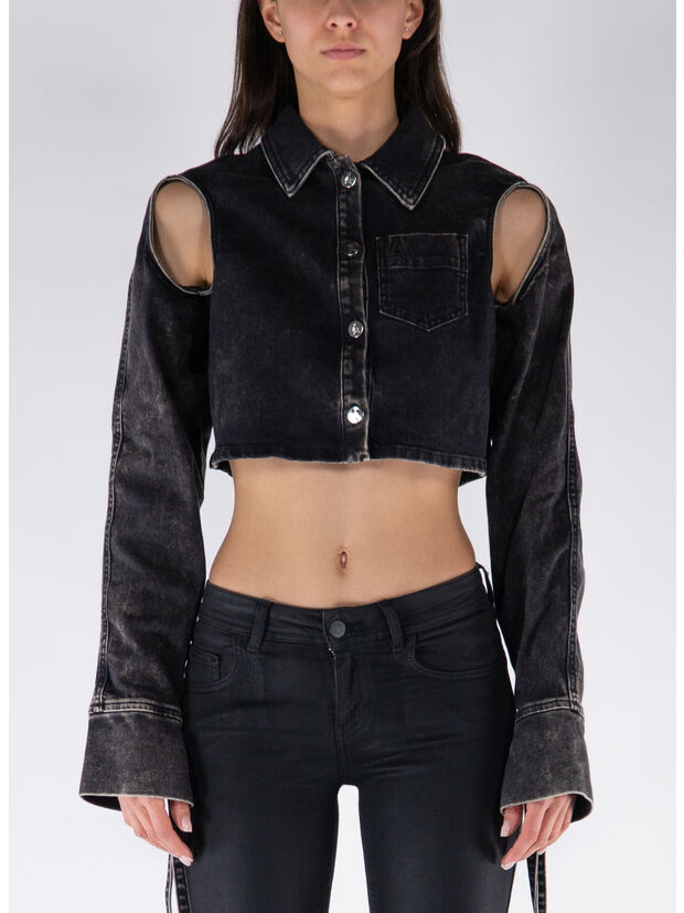 GIACCA CROPPED IN DENIM, 1274 004 WASHED BLACK, large
