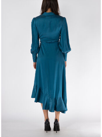 ABITO MIDI AVVOLGENTE IN SETA, TEAL, small