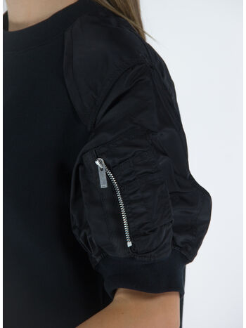 PULLOVER NYLON TWILL X SPONGE SWEAT, 001 BLACK, small