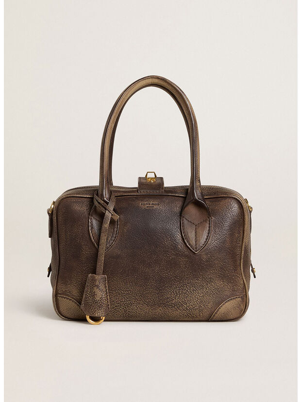 BORSA VITA IN PELLE VINTAGE UNISEX, 55682 CREMA/MARRONE, large