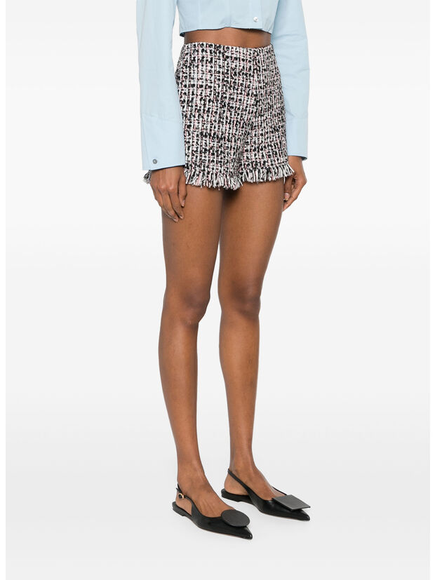 SHORTS FRINGED BOUCLE, BLACK, large