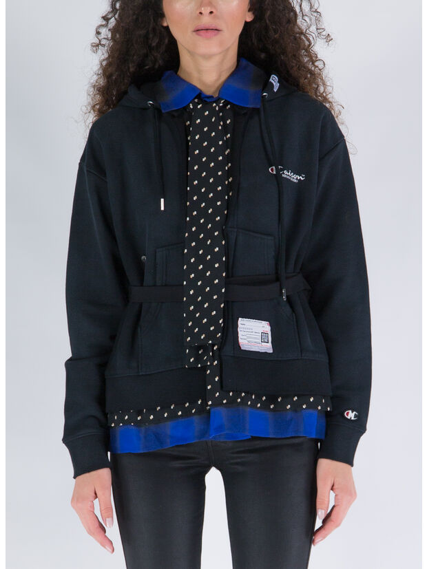 FELPA HOODIE LAYERED, BLACK, large