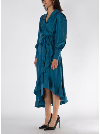 ABITO MIDI AVVOLGENTE IN SETA, TEAL, small