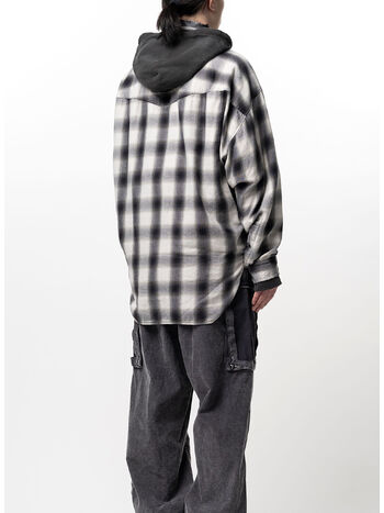 CAMICIA HOODIE COMBINE CHECKERED, WHITE, small