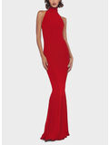 ABITO HALTER TURTLE FISHTAIL GOWN, TIGER RED, thumb