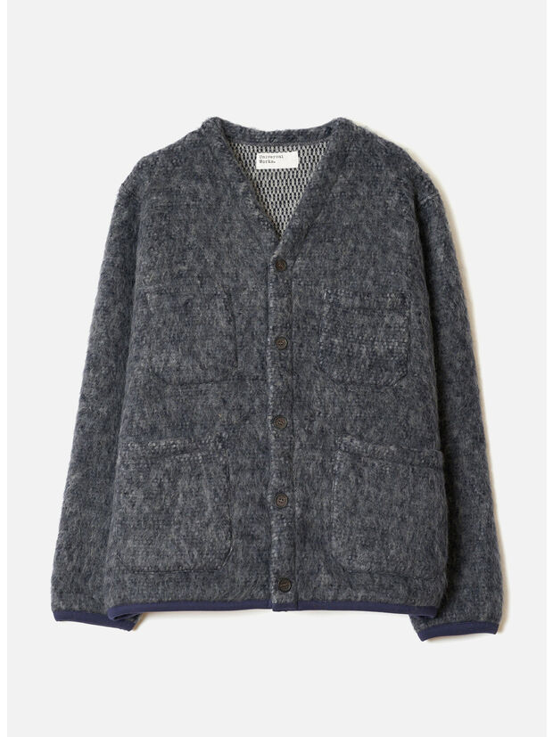 CARDIGAN MOHAIR, NAVY/PALE GREY, large