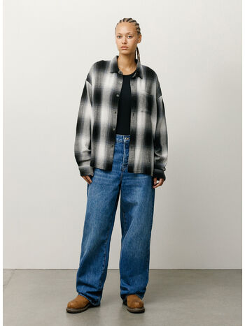 CAMICIA LOOSE WEAVE PLAID, 0008 GREY, small
