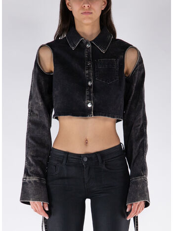 GIACCA CROPPED IN DENIM, 1274 004 WASHED BLACK, small