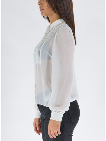 CAMICIA WHITE CHIFFON DIAMANTE DETAIL, WHITE, small