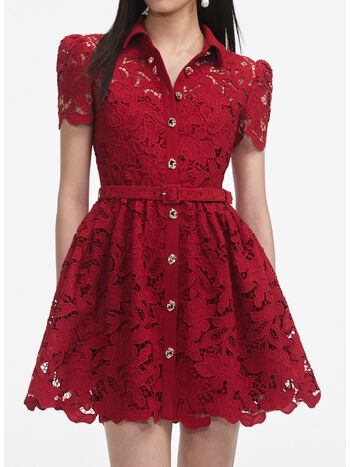 ABITO MINI BURGUNDY LACE COLLARED, BURGUNDY, small