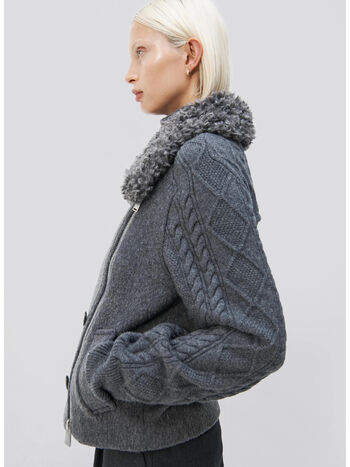 GIACCA GIOVANA CABLE KNIT SLEEVE JACKET, CHARCOAL, small