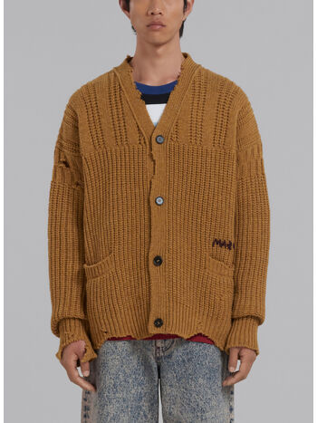 CARDIGAN IN LANA VERGINE CON FONDO EFFETTO ROVINATO, 00Y56, small