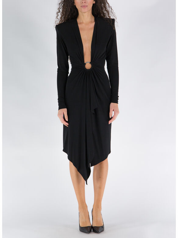 ABITO V-NECK MINI DRESS, BLACK, medium