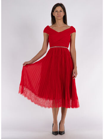 ABITO MIDI CHIFFON OFF SHOULDER, RED, small