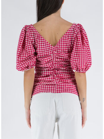 BLOUSA STRETCH SEERSUCKER GATHERED V NECK, 487 LOVE POTION, small