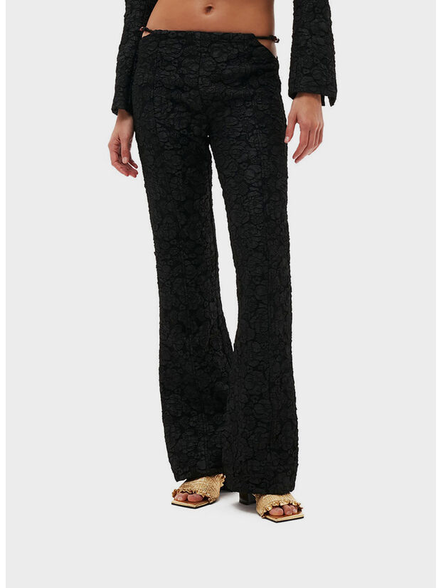 PANTALONE STRETCH JACQUARD FLARED, 099 BLACK, large