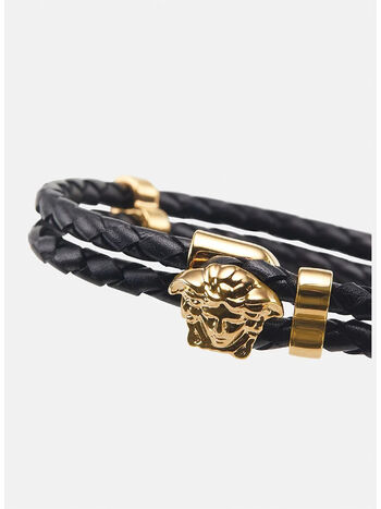 BRACCIALE IN PELLE INTRECCIATO MEDUSA, D41O BLACK GOLD, small
