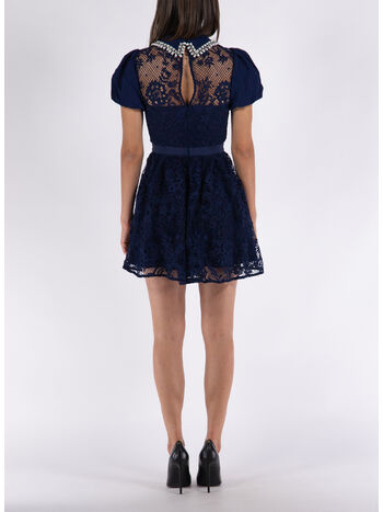 ABITO CORTO IN PIZZO CON MANICHE A PALLONCINO, NAVY, small
