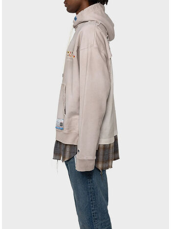 FELPA HOODIE TRIPLE LAYERED, BEIGE, small