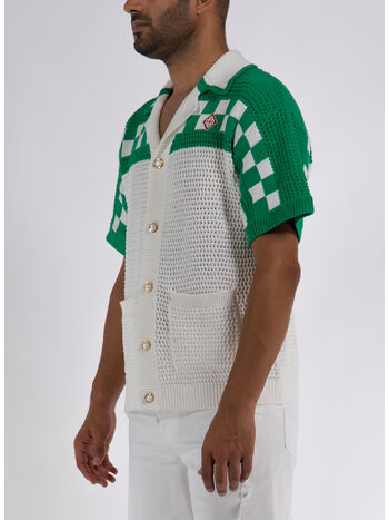 CAMICIA FAUX CROCHET, 02 WHITE/ GREEN, small