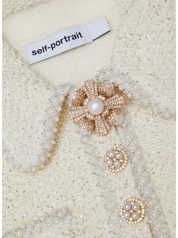 ABITO CREAM PAILLETTES KNIT PEARL MINI DRESS, CREAM, small