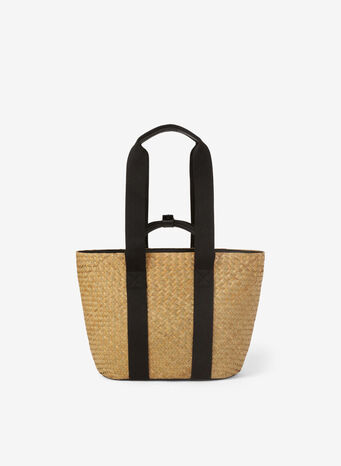 BORSA CESTINO GRANDE IN RAFIA LOGO, 99BLACK, small