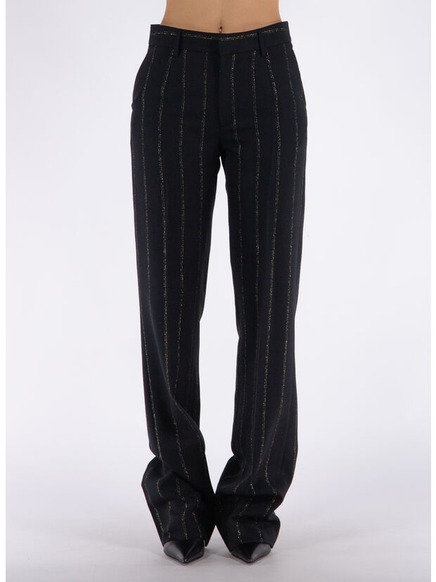 PANTALONE LIGHT WOOL LUREX PINSTRIPE, 0932 BLACK GOLD, large