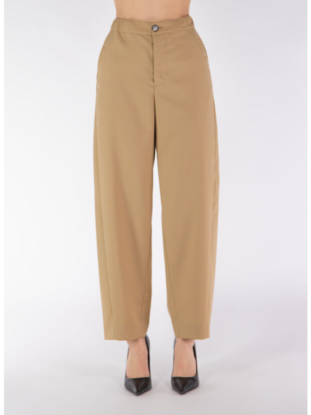 PANTALONI CROP IN FRESCO LANA CON COULISSE, 00W75, large