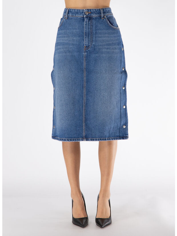 GONNA IN DENIM CON BOTTONI LATERALI, 4233 VINTAGE BLUE DENIM, large