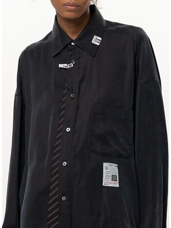 CAMICIA ATTACHED TIE SATIN, BLACK, small