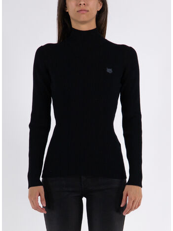 MAGLIONE TONAL FOX HEAD PATCH FINE RIBBED, P199 BLACK, small