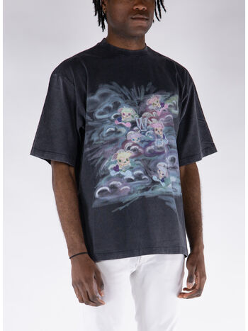 T-SHIRT A MANICHE CORTE CON STAMPA, BLACK, small