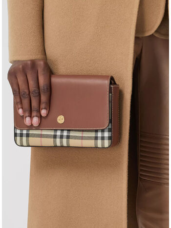 BORSA PENNY IN PELLE E VINTAGE CHECK, A.BEIGE/TAN, small
