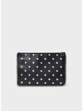 POCHETTE CON ZIP E BORCHIE FALABELLA, 1000 BLACK, small