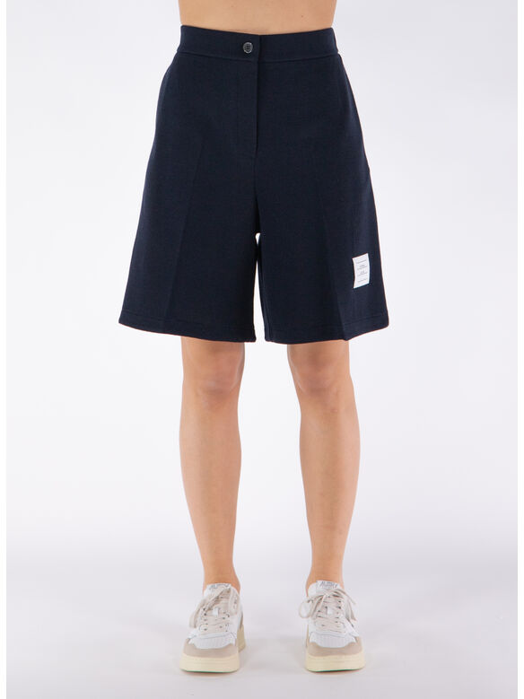 SHORTS HIGH WAISTED IN WOOL MILANO, 415 NAVY, medium