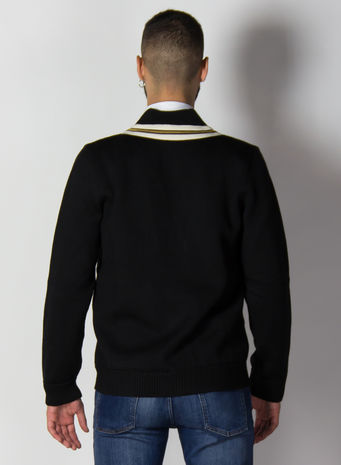 CARDIGAN IN LANA CON APE, 1082BLACKMULTICOLOR, small