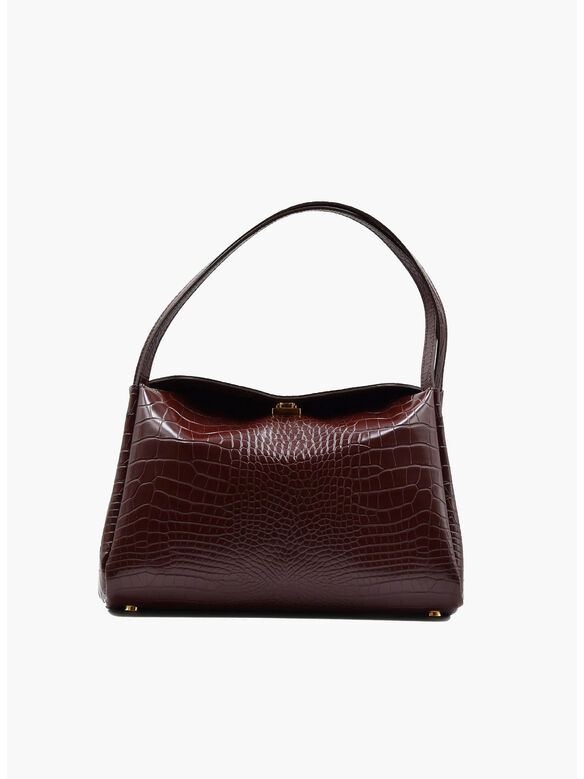 BORSA A SPALLA EUDORA CROCO, PRUNE, medium