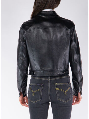GIACCA SHINY GRAINY CALD LEATHER BLOUSON, LB999 BLACK, small