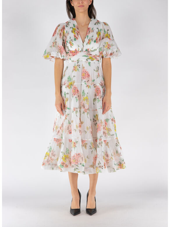 ABITO PLEATED MIDI, CORF CORAL FLORAL, medium