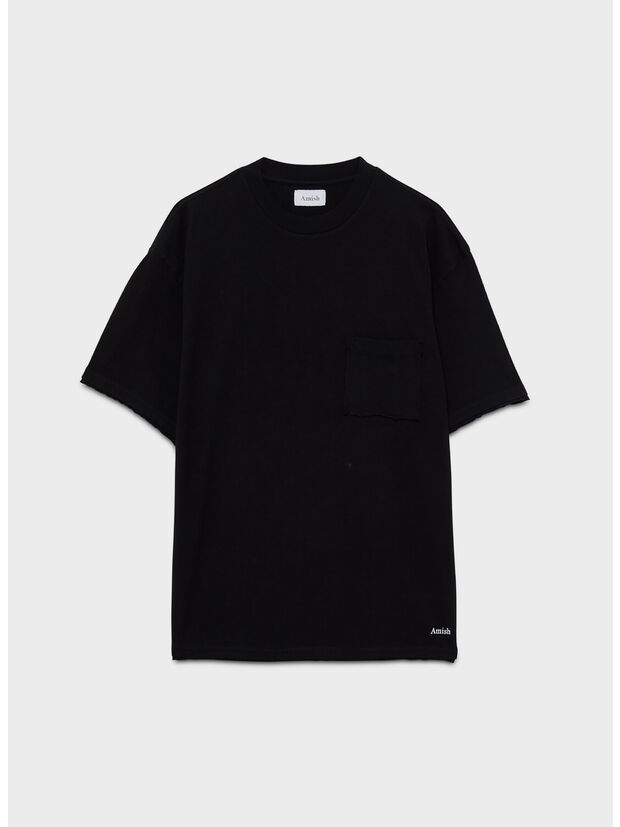 T-SHIRT RAW EDGE, C0073 Jersey micro logo Dyed Washed black, large