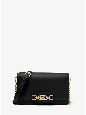 BORSA A TRACOLLA IN PELLE, 001 BLACK, small