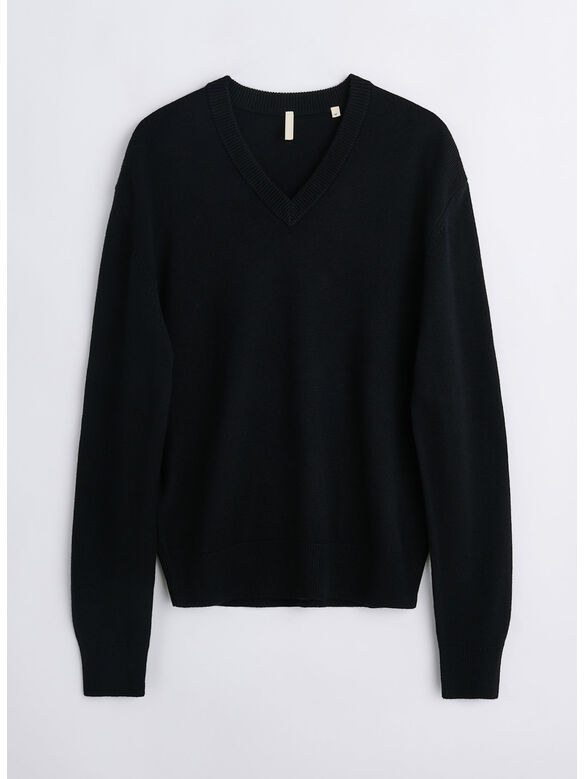 MAGLIONE MOON MERINO CON COLLO A V, 999 BLACK, medium