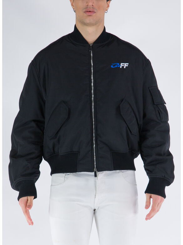GIACCA BOMBER CON RICAMO, 1001 BLACK WHITE, medium