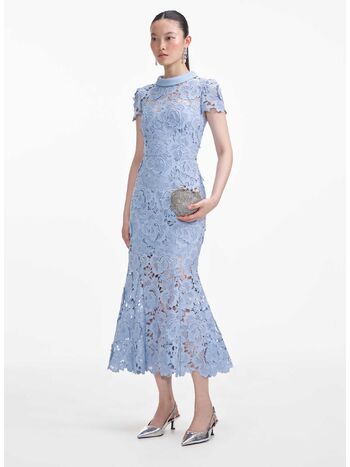 ABITO MIDI FLORAL LACE CONTRAST COLLAR, BLUE, small